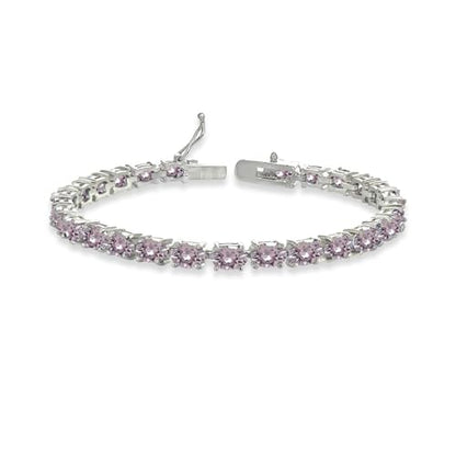 Oval Pink 925 Silver Classic Tennis Bracelet Made with European Crystals Trendy Dainty Minimalist Bracelet for Women Simple Fashion Jewelry for Petite Wrist Elegant Ladies Accessory