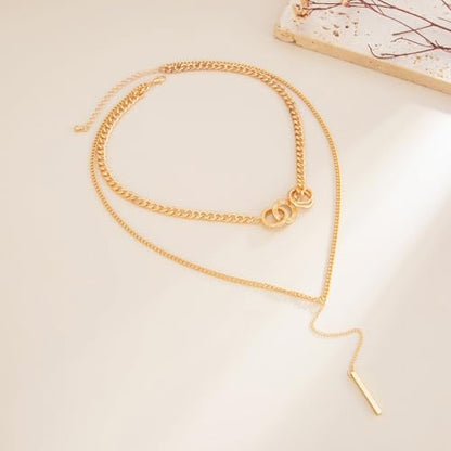 Gold Layered Necklace for Women Chunky Stacked Chain Link Paperclip Evil Eye Necklace Trendy Punk Jewelry - color: W-GoldB