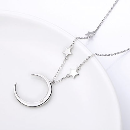 Ladytree 925 Sterling Silver Jewelry Crescent Moon and Star Pendant Necklace - style: Three Stars