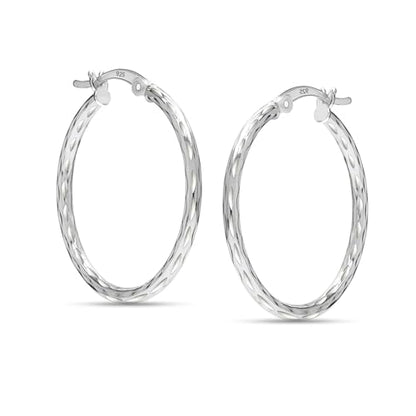 LeCalla 925 Sterling Silver Hoop Earrings for Women | Lightweight Classic Diamond-Cut Textured Hoop Earring | Women's Earring Hoops Size 20/25/30/35/40MM - color: 28MM / Tube-2mm
