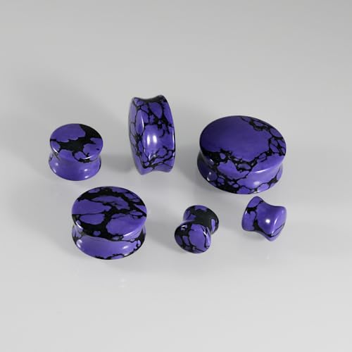 Purple Turquoise Stone Ear Gauges Plugs for Women Men Double Flared Tunnels Expanders Earrings 6-30mm Stretcher Ear Punk Fashion Piercing Body Jewelry - size: 19mm