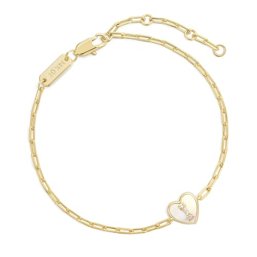 Gold Initial Bracelet For Women, 14k Gold Letter Bracelets | Adjustable Stacking Bracelets Jewelry Gift For Women, Valentines Mother Christmas Jewelry for Women Her 6.5-8 Inch - color: I