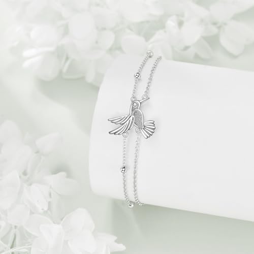 POPLYKE Bracelet for Women 925 Sterling Silver Dove/Hummingbird/Cat Animal Bracelet Jewelry Gifts for Mother Daughter Sister Grandma - style: Hummingbird Bracelet