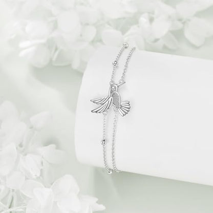 POPLYKE Bracelet for Women 925 Sterling Silver Dove/Hummingbird/Cat Animal Bracelet Jewelry Gifts for Mother Daughter Sister Grandma - style: Hummingbird Bracelet