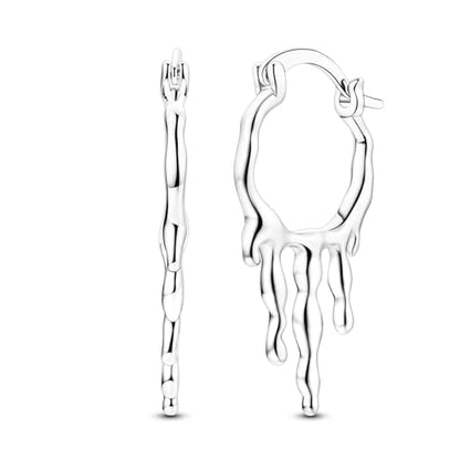 NARMO 925 Sterling Silver Earrings for Women Hypoallergenic Hoop Earrings - color: Liquid Droplet
