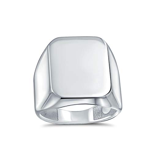 Bling Jewelry Classic Executive Geometric Customize Engrave Simple Large Rectangle Personalize Initial Monogram Signet Ring For Men Polished Shine .925 Sterling Silver - color: Silver