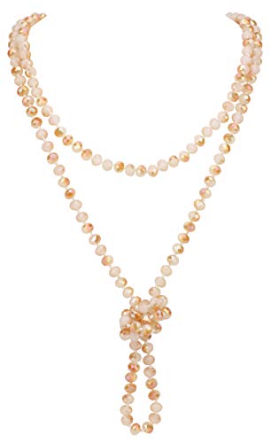 Firstmeet Fashion Beads Rope Knot Long Beaded Necklace Versatile 60" Strand Costume Jewelry for Women - color: gold
