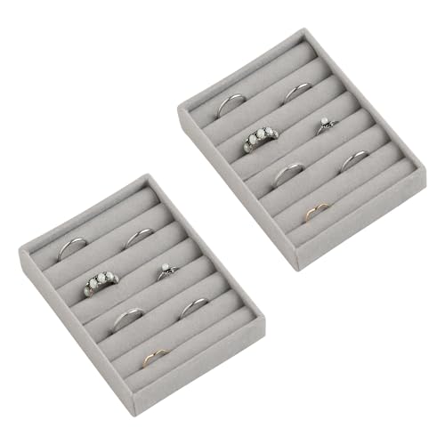 Frebeauty Small Jewelry Trays for Drawer,2 Pack 7 Slots Ring Organizer | Jewelry Box Inserts,Drawer Inserts,Vanity Drawer Organizer,Mini Size,Compact Ring Holder,Stackable Ring Tray - color: Grey, size: 7 Slots Set 2