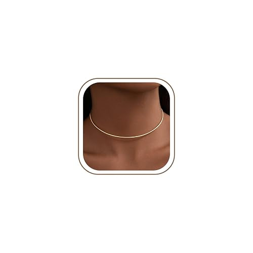 Dainty Choker Necklace for Women, Minimalist Simple Thin Lightweight Collar Choker, 14K Gold Plated Stainless Steel, Hypoallergenic Fashion Trendy Jewelry, Open Cuff Bangle Inspired Design Jewelry - color: Gold, size: 16 inth