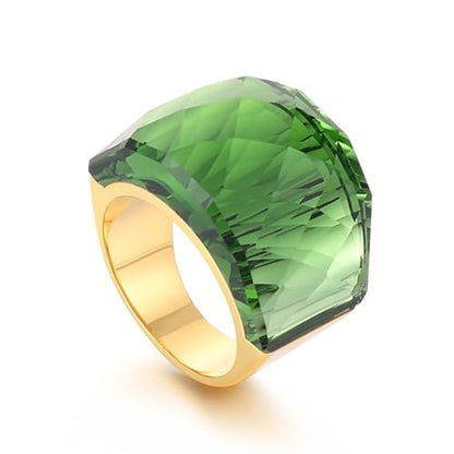 Crystal Glass Stainless Steel Band Ring Gold-Tone Plated Fashion Exaggerated Cubic Zirconia Rings Women's Stunning Large Statement Rhinestone Bands Cocktail Party Ring for Ladies Birthday - color: Green, size: 9