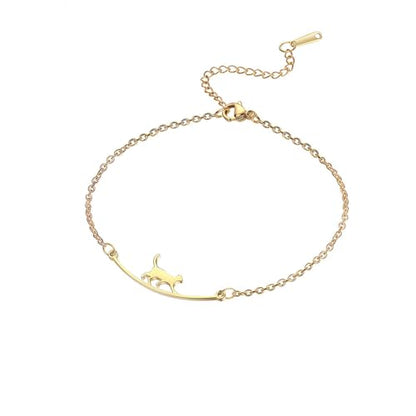 Dainty Gold Anklets for Women Stainless Steel Simple Ankle Bracelets Summer Beach Foot Chain Jewelry Gift - color: Cat Gold