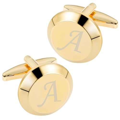 GWD Cufflinks for Men Stainless Steel Initial Cuff Links Alphabet Letter A-Z Groom Father Gift - style: 1 pair-A