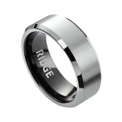 The Ridge Tungsten Rings For Men - Mens Wedding Band - Strong, Durable, and Scratch-Resistant Beveled Ring With Silicone Band - color: Platinum
