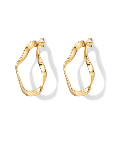 PAVOI 14K Gold Plated Sterling Silver Posts Chunky Vintage Organic Hammered Brushed and Textured Geometric Earrings for Women | Statement Earring Pair - style: Wavy