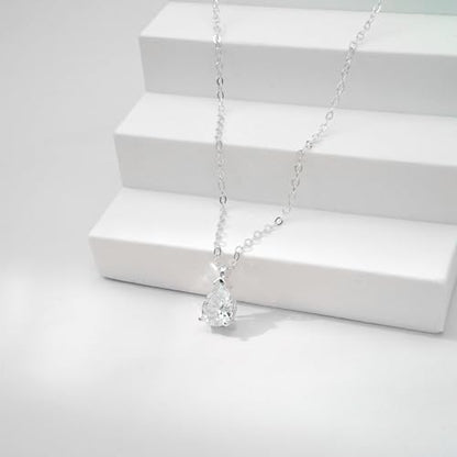 Gold Necklace for Women 14K Gold Plated Dainty Pendant Chain Puffy Heart Italian Horn Radiant Sun Compass CZ Teardrop Bow Charm Trendy Jewelry Gift - color: Silver-CZ teardrop/cable chain
