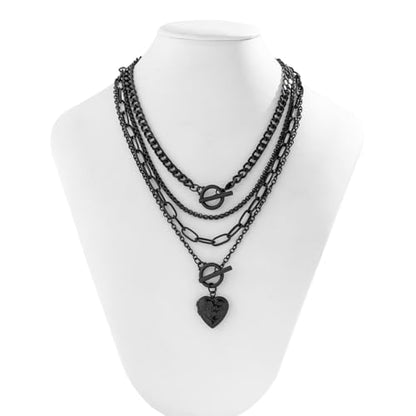 CSIYANJRY99 Layered Gold Necklaces for Women Chunky Gold Necklace Stack Layered Cuban Paperclip Snake Chain Necklace Retro Coin Dainty Pendant Toggle Clasp Necklace - style: Black Heart