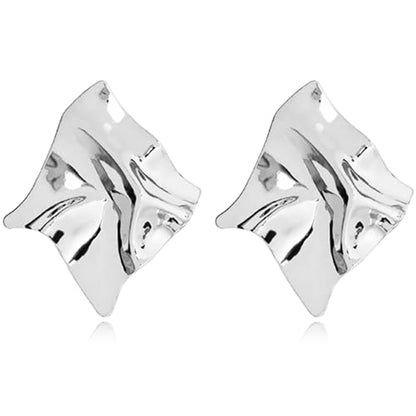 REELMAR Chunky Geometric Clip On Earrings for Women Trendy Gold-Plated Thick Hammered Rectangle Dupes Earrings Minimalist Statement Earrings No Piercing Clips - color: Chunky-Silver