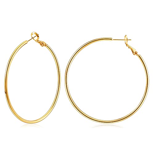 Gacimy Gold Hoop Earrings for Women 14K Gold Plated, 925 Sterling Silver Post Hypoallergenic Earrings Hoops for Women - color: Gold, size: 50mm