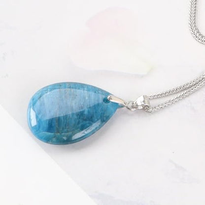 iSTONE 925 Sterling Silver Natural Crytral for Womens Pendant Necklace, Gemstone Birthstone with 17.8" Silver Chain Ladies - color: Apatite