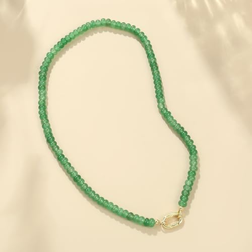 CONRAN KREMIX Colorful Stone Beaded Necklace for Women,Natural Gemstone Bead Choker Necklaces Boho Summer Beach Layering Necklace Jewelry Gift for Women - color: Green