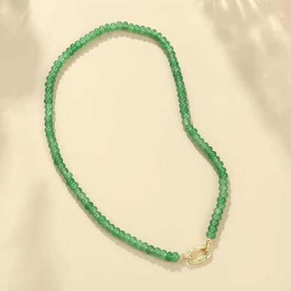 CONRAN KREMIX Colorful Stone Beaded Necklace for Women,Natural Gemstone Bead Choker Necklaces Boho Summer Beach Layering Necklace Jewelry Gift for Women - color: Green
