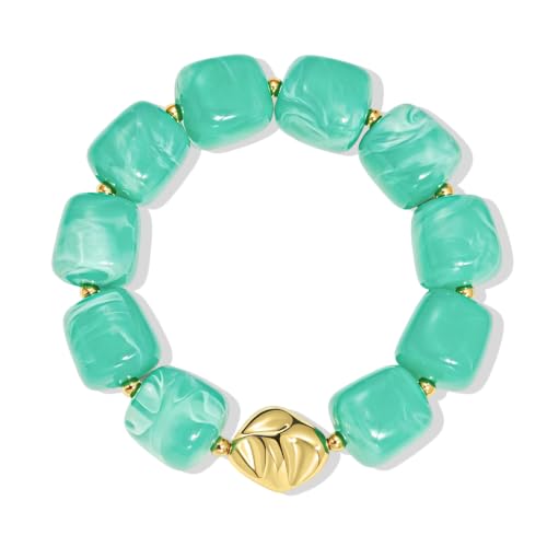Bead Bracelet for Women Vibrant Color Resin Beads Bracelets Elastic Stretch Chunky Bracelet Boho Summer Beach Vacation Jewelry - color: Lake Blue