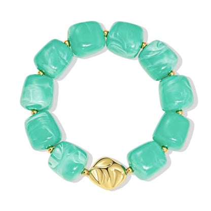 Bead Bracelet for Women Vibrant Color Resin Beads Bracelets Elastic Stretch Chunky Bracelet Boho Summer Beach Vacation Jewelry - color: Lake Blue