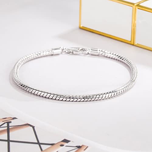 Dankadi Italy Smooth 3MM 4MM Round Snake Chain Bracelet Solid 925 Sterling Silver Men Women 6.3" 6.7" 7" 7.5" 8" 8.5" 9" 9.5" Bangle Charm Jewelry Gift - color: 3MM, size: 9 inches