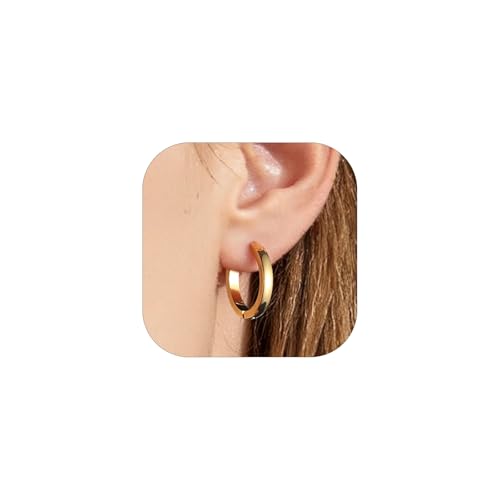 PROSTEEL Huggie Hoop Earrings for Women Men Stainless Steel Lightweight | Small Hypoallergenic Hoop Earrings, 8-16mm Silver/Gold Huggie Earrings for Women Comfort for Daily Wear and Cartilage Styling - color: B.14K Gold, size: 16mm