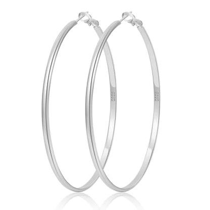 LOUMILEO 2mm Thin 925 Sterling Silver & 14k Gold Plated Hoop Earrings Large Silver Hoop Earrings Hypoallergenic Lightweight Hoops Earrings for Women 30/40/50/65MM