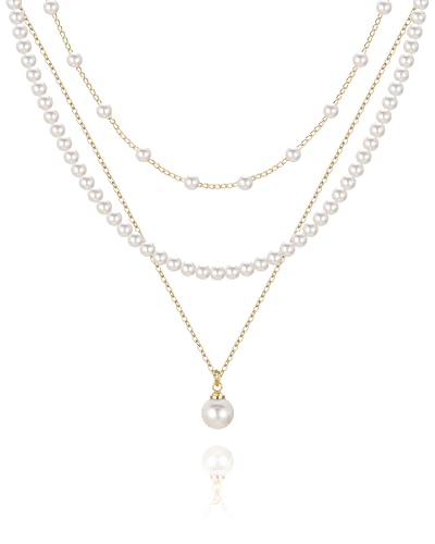 MJartoria Pearl Necklaces for Women, Dainty Layered Pearl Necklace Choker Trendy Jewelry Gifts for Wedding Birthdays Daily Wear - color: Gold