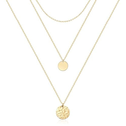 Layered Necklaces for Women - 14K Dainty Gold Plated Layering Chokers Necklaces Set Multilayer Delicate Necklace Trendy Adjustable Long Layered Necklaces for Women - style: 02 Gold-Plated Disc Necklace