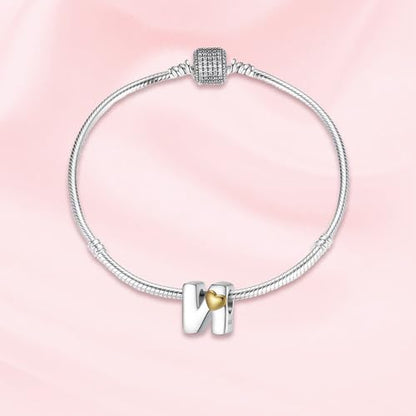 A~Z Alphabet Charm Letter Beads 925 Sterling Silver with Heart-shaped 5A Cubic Zircon Stones fits Pandora European Bracelets Necklace Jewelry Gift for Women - style: N Letter Charms