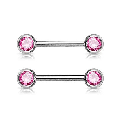 Forbidden Body Jewelry 14g Nipple Ring Barbells Set of 2, Pair of CZ 16mm (5/8 Inch) Barbells with 6mm Balls - color: Pink