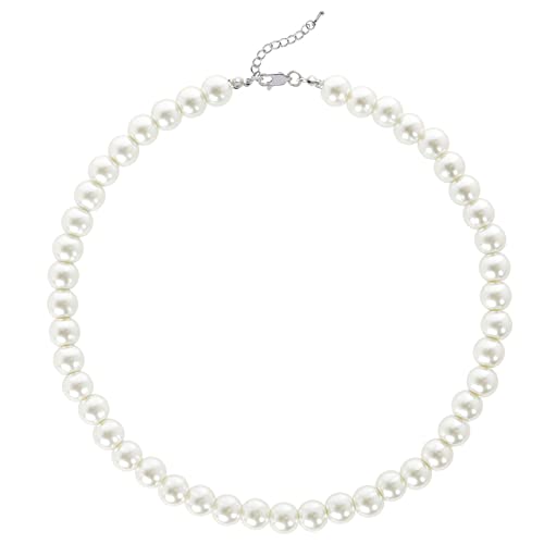 BABEYOND Round Imitation Pearl Necklace Wedding Pearl Necklace for Brides - color: White, size: 10mm