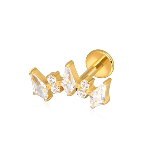 Lantine G23 Titanium Helix Piercing Jewelry Opal 16g Flat Back Stud Earrings Climber Labret Cartilage Tragus Daith Piercing Jewelry - color: 5 Cz-Gold, size: 16g 8mm