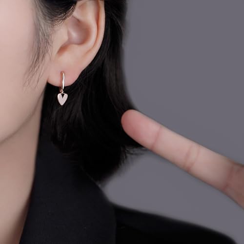 Reffeer Solid 925 Sterling Silver Small Love Heart Drop Earrings Hoop for Women Teen Girls Heart Hoop Earrings Huggie - color: C-Rose