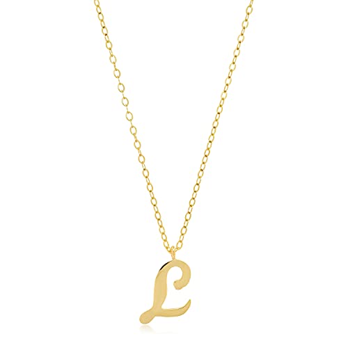 MAX + STONE 10k Solid White or Yellow Gold Dainty Script Initial Extendable Necklace, 16+2 inches - style: 10k Yellow Gold / Letter L