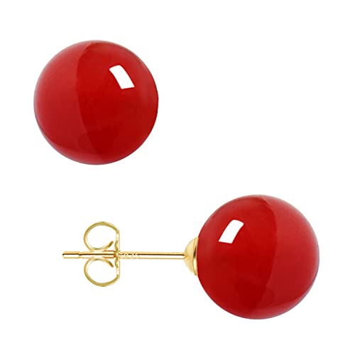 18K Gold Plated 925 Sterling Silver Shell Pearl Stud Earrings,Hypoallergenic to Sensitive Ears - style: C_M Red -10mm