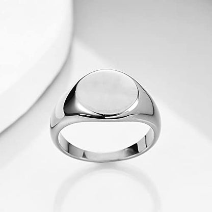 MYNENEY Stainless Steel Round Statement Pinky Signet Rings for Men Women - color: Custom-Silver