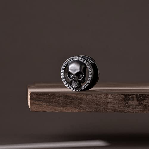 ERKUOO 2PCS Skull Ear Gauges Screw Ear Plugs Tunnels Ear Flesh Tunnels Piercing Earrings Hangers Expander Stretchers 0g-1"(8mm-25mm) - color: #3 Black, size: 9/16"=14mm