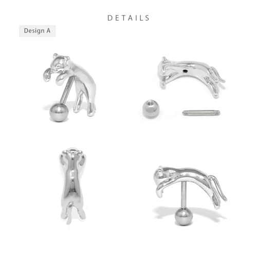 RIN 16G Cat Body Piercing Ball End Cartilage Jewelry Surgical Stainless Steel 1PC for Vertical Helix Ear Lobe Women Men - color: Black, 16G/A