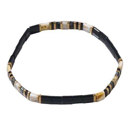 Candy Colorful Tila Flat Beads Bracelets for Women Trendy Unique Friendship Handmade Stackable Christmas Jewelry Gifts - color: black