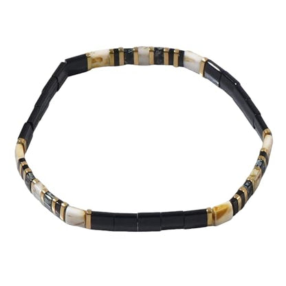 Candy Colorful Tila Flat Beads Bracelets for Women Trendy Unique Friendship Handmade Stackable Christmas Jewelry Gifts - color: black