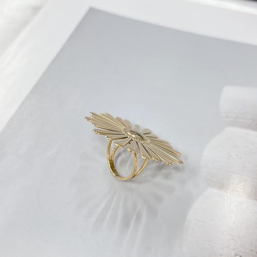Vintage Sun Wrap Band Statement Ring for Women Men Stainless Steel 18k Gold Plated Trendy Adjustable Large Sunburst Knuckle Thumb Finger Open Band Stackable Rings Boho Delicate Jewelry for Her Mom