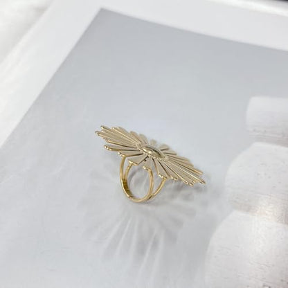 Vintage Sun Wrap Band Statement Ring for Women Men Stainless Steel 18k Gold Plated Trendy Adjustable Large Sunburst Knuckle Thumb Finger Open Band Stackable Rings Boho Delicate Jewelry for Her Mom