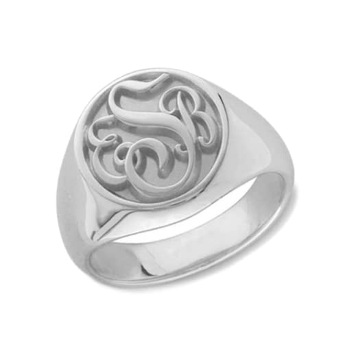 Personalized Initial Chunky Signet Ring for Men Women 925 Sterling Silver Letter Engraving in Relief - color: Silver