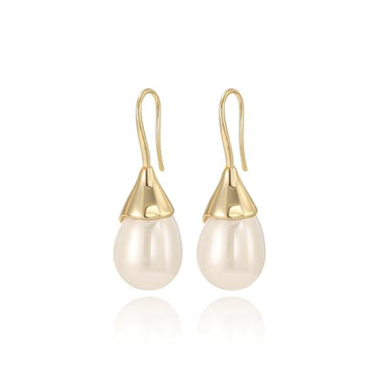 Unique Cream White Pearl Teardrop Drop Dangle Earrings for Women,Trendy Geometric Dangle Formal Hook Earrings for Wedding Prom - color: Gold-Cream Pearl