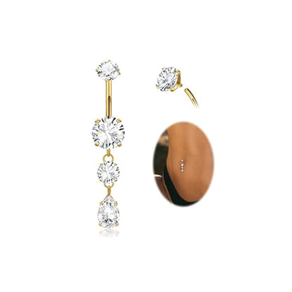 G23 Titanium Belly Button Rings Dangle CZ Belly Rings Curved Navel Rings Teardrop Internally Threaded Cute Belly Piercing 8mm-16mm - color: Style B| Gold, size: 14MM