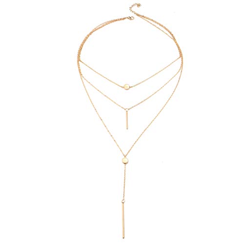 Necklace for Women,Multi Layers Bar Tassel Chain Dangle Charm Pendant Women Boho Necklace Jewelry - color: Golden
